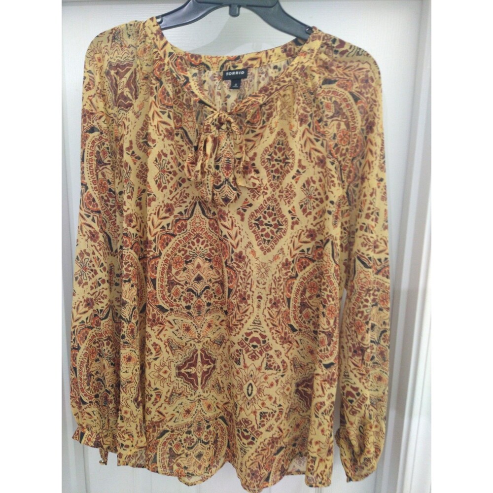 Torrid Tie Front Puff Sleeve Top Sz 0 Boho Peasant Cottagecore Feminine Classic